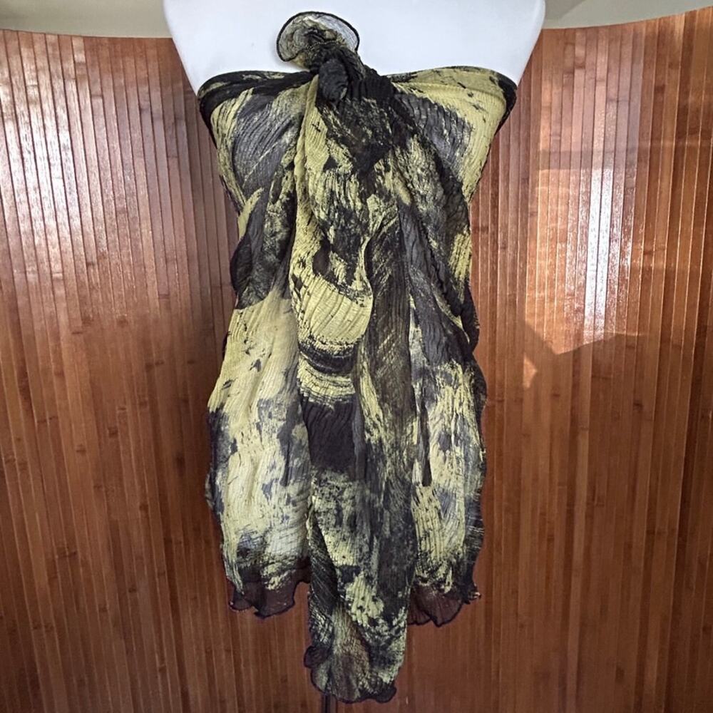 Vintage Y2K Silk Chiffon Crinkle Infinity Scarf Abstract Print Top